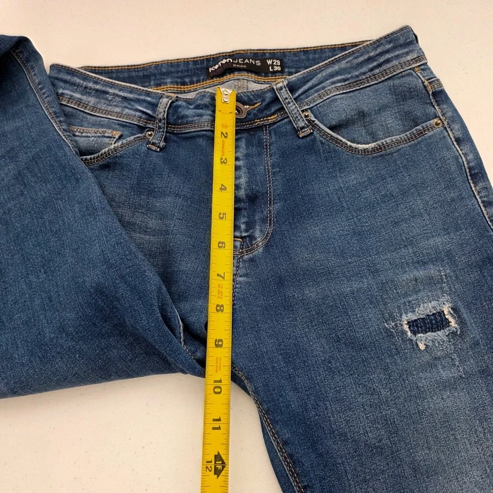 Koton Brad Slim Fit Jeans Mens 29x30 Blue Excellent Distressed Patched Denim